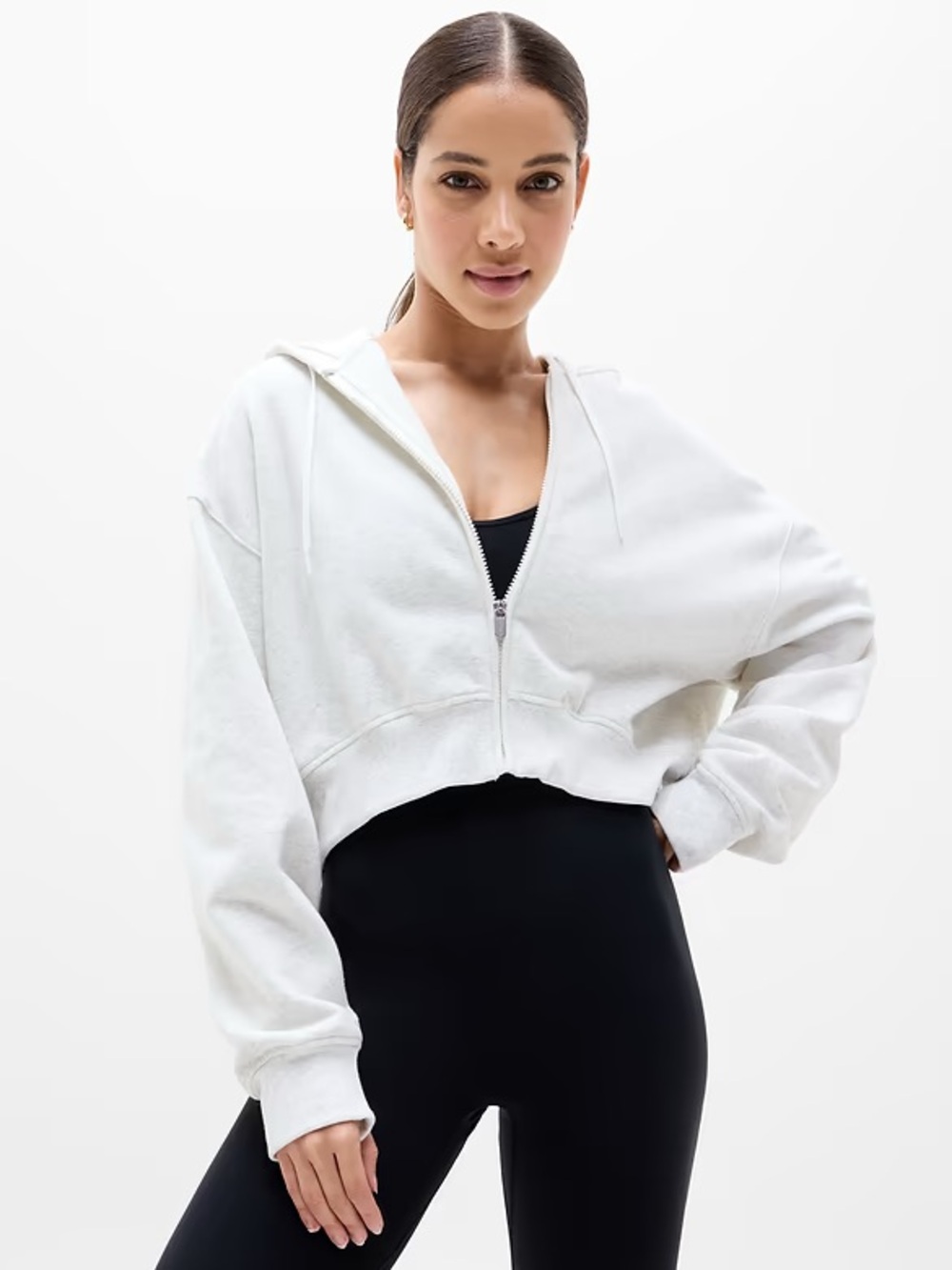 Athleta Cropped Forever Fleece Bone Hoodie - Women's Medium
